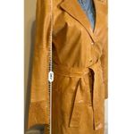wilson's leather  Duster Caramel Tan Trench Eyelet 70s Pearl Snaps Coat Photo 5