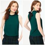 J.Crew | Emerald Green Ruffle Neck Black Bow Back Top Blouse Sz. Small Photo 1