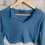 SheIn Blue  Long Sleeve Crop Top Photo 2