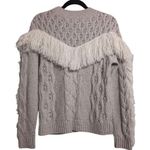 Amur Ulla Sweater Oatmeal Fringe Cable Knit Crew Neck Long Sleeve Merino Wool M Photo 3