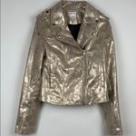 Sunset+Spring Gold Metallic Faux Leather Biker Jacket Size XS Photo 0