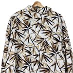 JM Collection  100% LINEN TROPICAL‎ PALM TAB LONG SLEEVE BUTTON UP BLOUSE Size 16 Photo 4