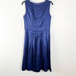 Eliza J Navy Pleated Skirt Jeweled Waist Draped Neckline Back Zipper Dress 8 Photo 1