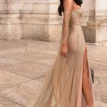 Alamour The Label Jocelina Beige Glitter Strapless Off Shoulder Cape Gown‎ Sz M Gold Size M Photo 0