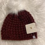 Fabletics  The Chunky Knit Beanie with Pom hat burgundy color brand new Photo 5