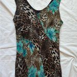 Robbie Bee 100% Silk Cheetah Leopard Print floral bead asymmetrical maxi dress Photo 4