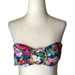 ONIA  Bikini Top Women Small‎ Navy Blue Floral Print Buckle Bandeau NWT Photo 0