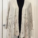 Chico's Beige Laser-Cut Faux Suede Drape Jacket Open Front Cardigan Topper Boho Photo 0