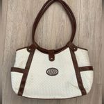 White & brown weaved faux leather purse Photo 0