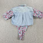 VTG Gitano Womens Top S Chambray Floral Button Up Crop Tie Western Rodeo 90s Blue Photo 2