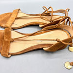 Gianvito Rossi  Suede Lace Up Flat Sandals Tan Brown Women's Size 38.5 Photo 0