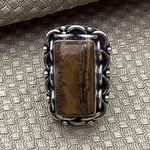 LG TIGERS EYE GEMSTONE RING STERLING SILVER OVERLAY 925 Size 8 Photo 2