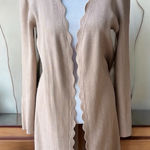 Cable & Gauge  Neutral Taupe Ribbed Cotton Nylon Scalloped Hem Open Cardigan M Photo 0