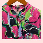 Talbots Cute pinky avocado abstract floral flowy mandarin collar top  boho coast Photo 2