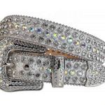 WESTERN RODEO STYLE UNISEX FASHION ALLIGATOR PRINT LEATHER RHINESTONE BELT. Silver Photo 1