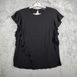 EXPRESS Top M Black Ruffle Cap Sleeve Keyhole Back Blouse Modern Minimalist Chic Photo 1