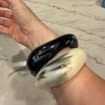 2 Vintage Black White Smoky Swirl Chunky Modernist Enamel Resin Bangle Bracelets Photo 12