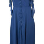 Lulus Navy Blue Ruffle V Neck Drapey Cold Shoulder Bridesmaid Maxi Dress Size S Photo 0