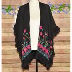 None Womens Black Embroidered Floral Open Front Cover Up Cardigan Plus Size 4X Ruffle Photo 4