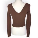 Forever 21  Brown Ribbed V-neck Long Sleeve Cropped Top Photo 82