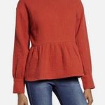 Madewell  Burnt Orange Soft Spun Peplum Hem Button Back Size Small Gauzy Blouse. Photo 0