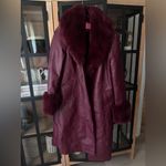 Azalea Wang Marbolo trench coat faux fur PU buttons shawl collar cuffs burgundy Red Size M Photo 11