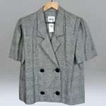 Leslie Fay Petite Vintage 80s Black Check Short Sleeve Blazer Size 16 Photo 0