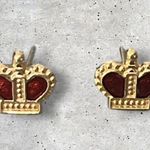Vintage Estate Gold Tone Red Cloisonné Crown Post Earrings Photo 1