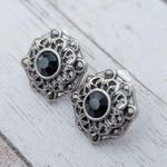 Vintage Earrings for Pierced Ears Dainty Black & Silver Tone Photo 2
