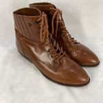 Etienne Aigner Brown Leather Ankle Boots Womens 7.5 Lace Up Combat Booties-flaw Photo 3