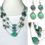 Chico's Chico’s Women’s Necklace Earrings Set Multi Strand Turquoise Gold 12” Length Photo 2