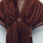 ZARA  Women’s Brown Satin Effect Pleated Stretch Jumpsuit Size Small Photo 2