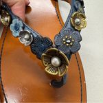 Coach  Blue Leather Tea Rose Multi Flip Flop Womens 9 Sandals Flat Beachy Casual Photo 4