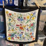 Stunning silk floral scarf black trim 21”x21” square head neck bag butterflies Photo 0