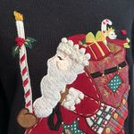 Vintage KIKIT Holiday Sweater Women Black Santa Claus Elbow Patch Crew Neck. LG Photo 1