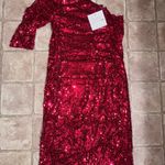 Large Boutique One Shoulder Red Sequin Dress. NWT Photo 2