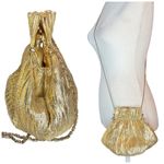 Vintage 80s Vanessa Metallic Gold Purse Long Chain Kiss Lock Evening Puff Pouch Photo 1