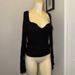 H&M Size Medium Black Rib Knit Sweater flare long sleeves sweetheart neck NWT Photo 3