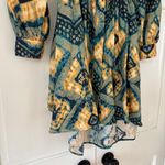 Ulla Johnson Jude Green Constellation Shirt Dress Size 0 Shibori Silk Tie Waist Photo 6