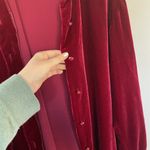 Hampton Nites red rayon silk women's large long button down velvet style shirt Photo 5