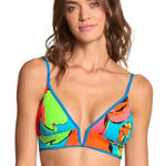 Maaji NWT Ocean Blue Parade Long Line Triangle Bikini Halter Top Reversible 2XL Photo 0