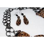 Leopard Print Stone/Black Bead Statement Necklace With Matching Hook Earrings Black Photo 3