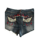 Romwe Denim Shorts Womens Size 3XL Fallen Angel Embroidered Cut Off Jean Shorts Photo 10