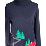 Talbots  Petites dark blue long sleeve pullover turtleneck Christmas sweater SP Photo 0