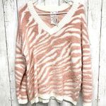 Sadie and Sage Medium One Reason Womens Zebra Print Sweater Pink Ivory V Photo 0