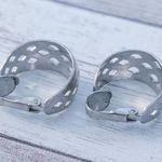 Vintage Clip On Earrings Silver Tone Cut Out Design Hoops with Pattern Photo 6