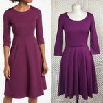 Boden Irene Fit & Flare 3/4 Sleeve Cotton Dress in Purple Size US 2R Purple Photo 1
