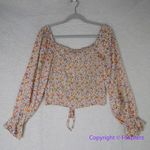 New! Heatherly floral print‎ long sleeve smocked tie front top, size M Orange Size M Photo 7