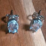 Simulated Blue and White Diamond Silvertone Brass Stud Earrings Photo 5