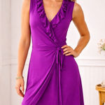 Boden Dress Women 8 Purple Ruffle Neck Jersey Sleeveless Wrap Mini Preppy Boho Photo 0